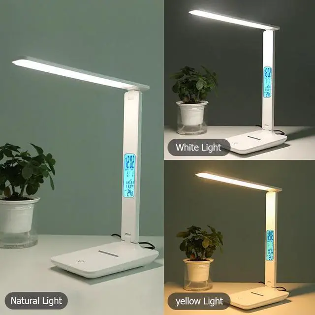 Alt view image 2 of 5 - Modern Business Led Office Desk Lamp Touch Dimmable Foldable With Calendar Temperature Alarm Clock table Reading Light