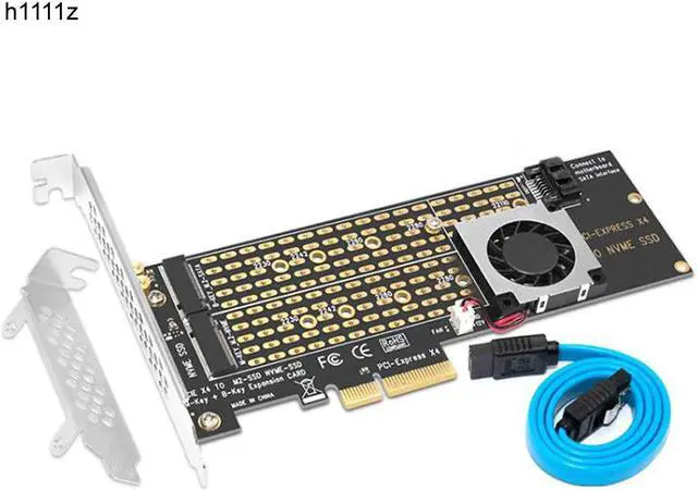 Alt view image 2 of 4 - M.2 NVMe Adapter SSD to PCIe Card Key M + Key B with Fan SATA Cable PCIE to M2 Adapter Supports 2230 2242 2260 2280 22110