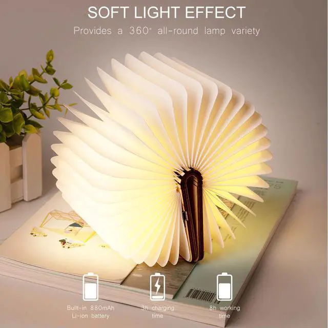 Alt view image 5 of 5 - USB Lamp Book  Night Light Wooden 5V USB Rechargeable Magnetic Foldable Desk Table Lamp 3color Home Decoration