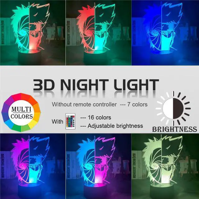 Alt view image 2 of 5 - Color Led Night Lamp Half Face Obito Uchiha and Kakashi Hatake for Bedroom Deco Kids Nightlihgt Table Led Night Light Naruto