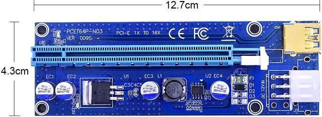Alt view image 2 of 5 - Golden VER009S PCI-E Riser Card 009S PCI Express PCIE 1X to 16X 100CM 60CM USB 3.0 Cable 6Pin Power for Bitcoin Mining