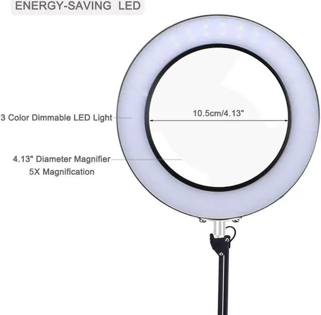Alt view image 3 of 5 - 8W USB LED 3 Colors Table Lamp Dimming Desk Reading Light 60 SMD LED Lights with 5X Large Magnifying Glass Magnifier Nail Beauty