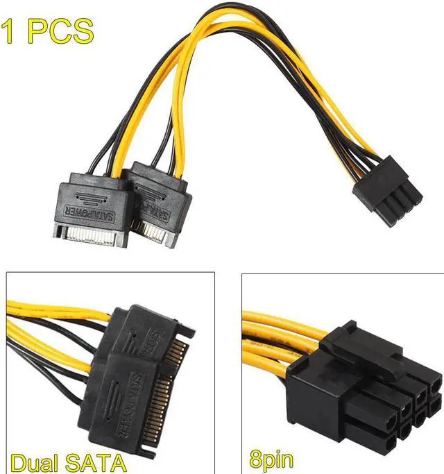 Alt view image 2 of 5 - 20cm 2 15Pin SATA Male to PCI-e 8Pin (6+2) Male Video Card Power Cable 8PIN to 15PIN Converter Cord Wire for Multi-graphics Card