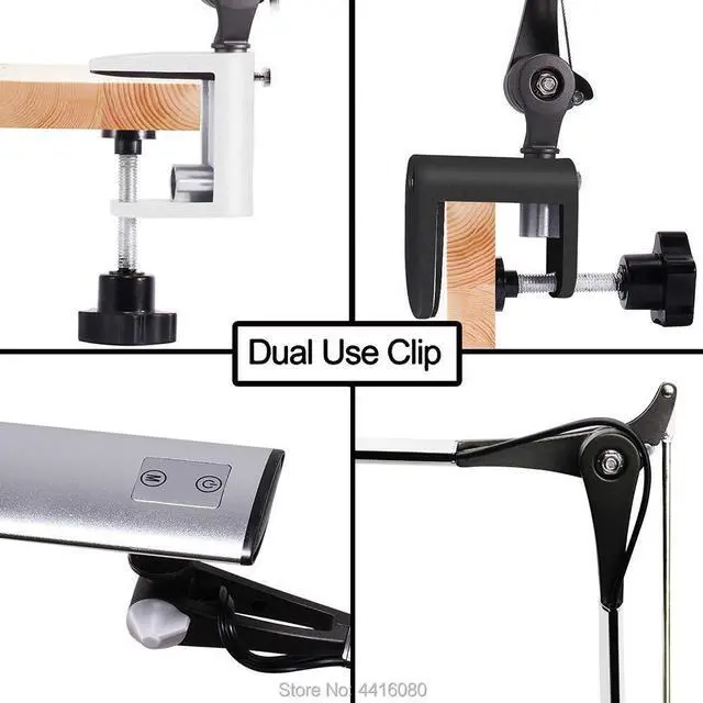 Alt view image 4 of 5 - Architect Metal Swing Arm Table Lamp Desk Lamp with Clip and 5level Dimmer 5 Lighting Modes Eye Care Touch Control Black 15W