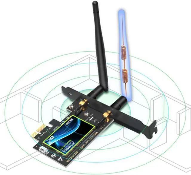 Alt view image 5 of 5 - Band 2974Mbps Wireless Wifi Adapter WIfi 6 AX200 PCI-E Adapter 2.4G/5Ghz Bluetooth 5.0 Wi-fi Receiver Antenna Network Card