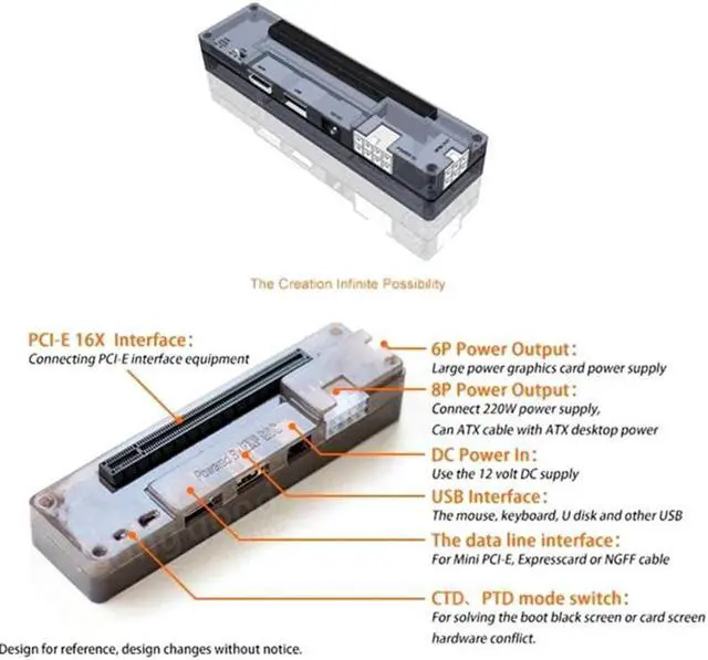 Alt view image 2 of 5 - Quality V8.0 EXP GDC Laptop External Independent Video Card Dock W/Expresscard Data Line And 6 Pin/8 Pin Power Supply Cable