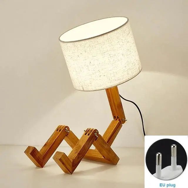 Main image of For Bedroom Living Room Working Nordic Modern LED Table Lamp Flexible E27 Wooden Base Lighting Fixture Study Desk Robot Shaped