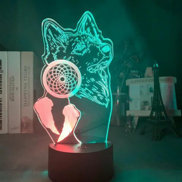 Alt view image 3 of 5 - 3D Illusion Night Light Wolf and Dreamcatcher for Home Decoration Nightlight Hit Color Touch Sensor Led Bedroom Table Lamp Gift