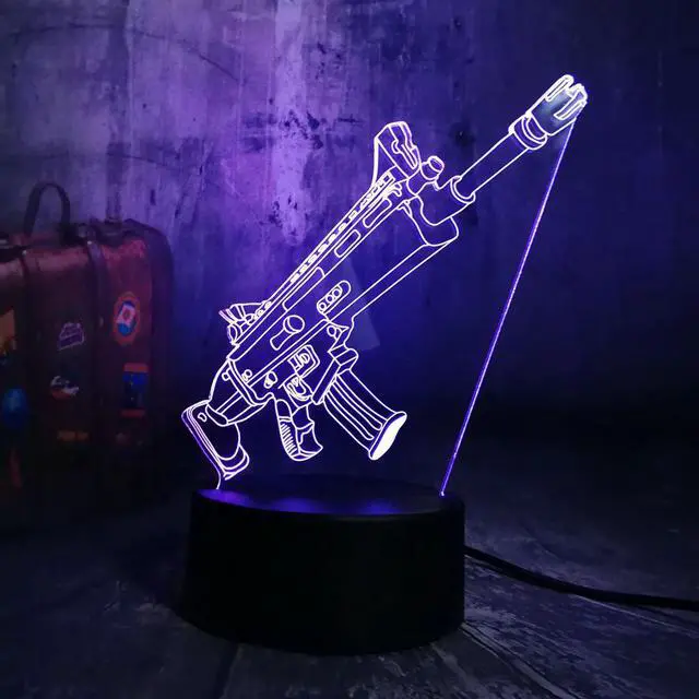 Main image of Cool Battle Royale Game PUBG TPS SCAR-L Rifle LED Night Light Desk Lamp RGB 7 Color Boys Kids Toy Home Decor Christmas Toys