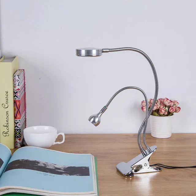 Alt view image 4 of 5 - dimmable 360 degree bendable led table light double head decorate led desk lamp book reading light 4W clip working light