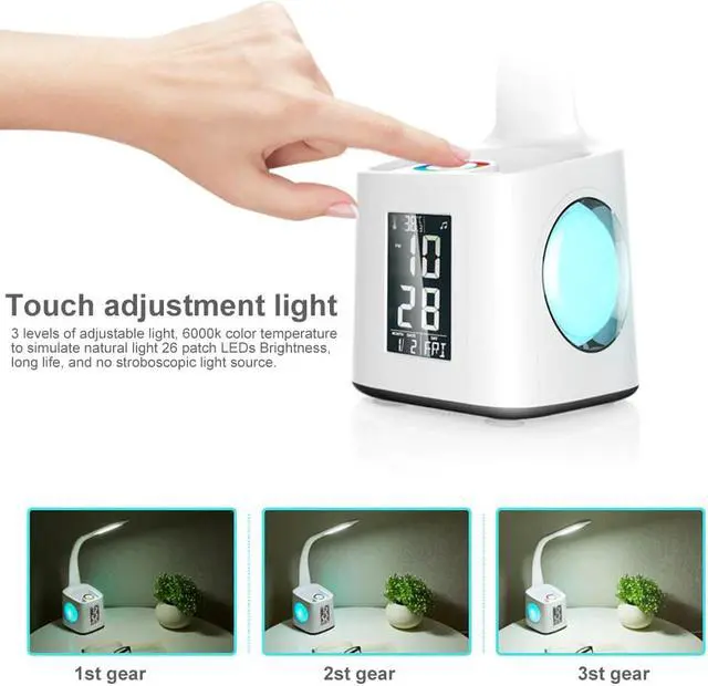 Alt view image 2 of 5 - Desk Lamp With USB Charging Port Night Lamp Alarm Clock Thermometer Calendar 3-Level Dimmer Table Lamp With Pen Holder