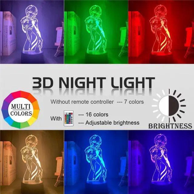 Alt view image 3 of 5 - Lamp Neon Genesis Evangelion for Room Decor 3D Night Light Rgb Colorful Desk Lamp iLight Ayanami Rei Manga Gift