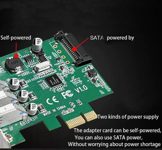 Alt view image 3 of 5 - 4-port PCI-E USB 3.0 PCI Express card PCIE to USB 3.0 HUB SATA Power 5 Gbps Speed controller NEC D720201 chipset adapter