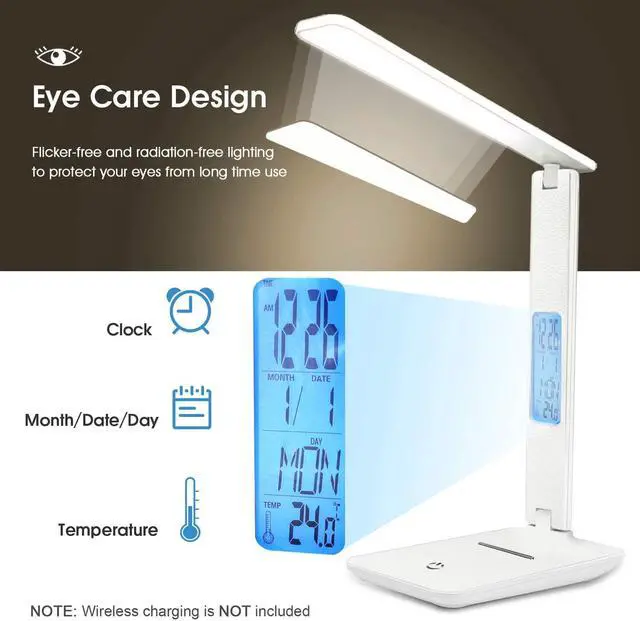 Alt view image 3 of 5 - Modern Business Led Office Desk Lamp Touch Dimmable Foldable With Calendar Temperature Alarm Clock table Reading Light
