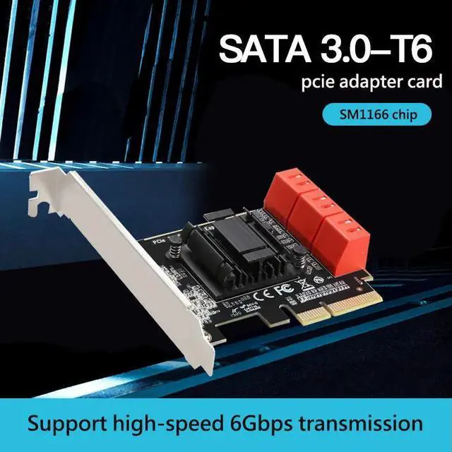 Alt view image 2 of 5 - 6 Port pci express sata 3 6G ASM1166 chip Fast heat dissipation X4/X8/X16  pcie sata 3.0 expansion Adapters/Expansion/Converters