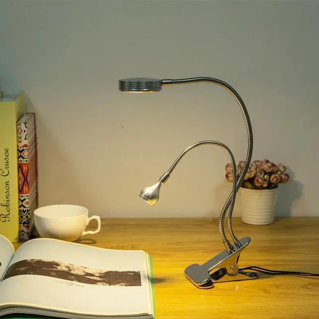 Alt view image 5 of 5 - dimmable 360 degree bendable led table light double head decorate led desk lamp book reading light 4W clip working light