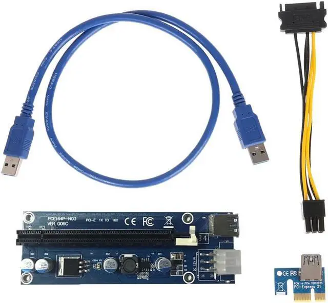 Alt view image 3 of 5 - 1X 4x 8x 16x Extender Riser USB 3.0  Riser Card Express Adapter SATA molex 15pin to 6pin 8pin Power Cable for Mining