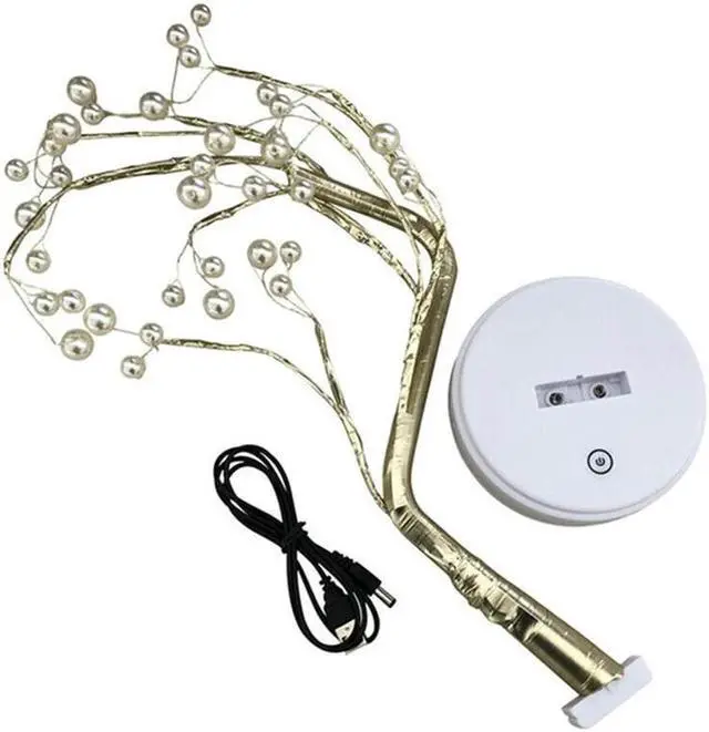 Alt view image 2 of 5 - Battery Table Lamp Pearl 36 LED Warm Light Shimmer Tree Desk Lamp Touch Switch Copper Wire Light For Bedroom Party Decor