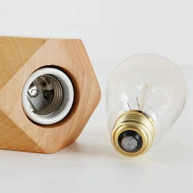 Alt view image 5 of 5 - table lamp E27 Wooden desk lamp Diamond bedside lamp for home/bedroom/living room decor EU-Plug Wooden Base