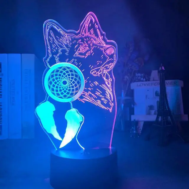 Main image of 3D Illusion Night Light Wolf and Dreamcatcher for Home Decoration Nightlight Hit Color Touch Sensor Led Bedroom Table Lamp Gift
