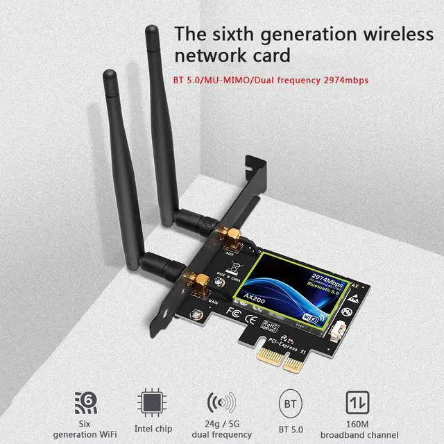 Alt view image 2 of 5 - 2974Mbps Wireless Wifi Adapter PCI-E Adapter 2.4G/5Ghz Dual Band Bluetooth 5.0 WiFi Receiver Antenna Network Card Module