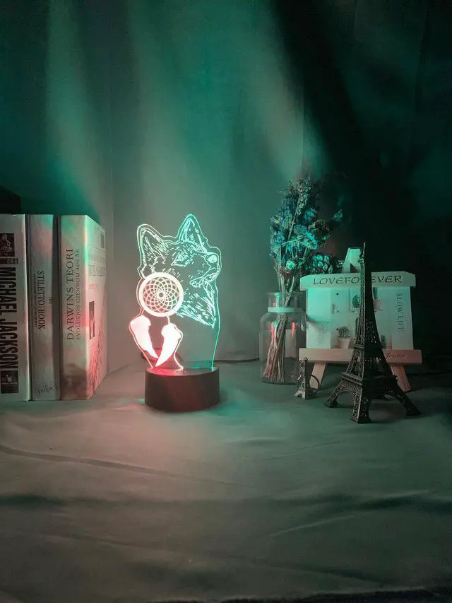 Alt view image 4 of 5 - 3D Illusion Night Light Wolf and Dreamcatcher for Home Decoration Nightlight Hit Color Touch Sensor Led Bedroom Table Lamp Gift