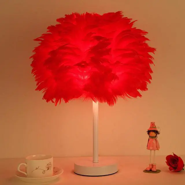Alt view image 5 of 5 - Table Lamp Elegant Feather Lamp Lamp Nightstand Lights Bedroom Living Room Wedding Birthday Desk Lamp E27 EU Plug