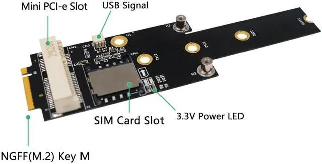 Alt view image 5 of 5 - PCI-E to M.2 NGFF Adapter M Key Converter Card Modulewith SIM Card Slot for Computer Wireless Converter WiFi/WWAN/LTE