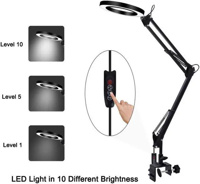 Alt view image 4 of 5 - Flexible Desk 3 Colors LED Illuminated Table Lamp USB 8W 5X Magnifying Glass  Light for Reading/Rework/Soldering