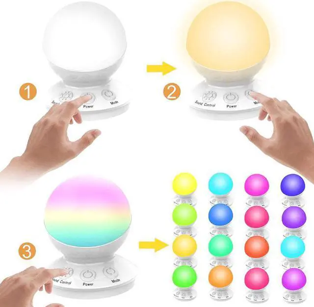 Alt view image 2 of 5 - Night Lights Bedside Table Night Lamps With 16 Color Changing RGB & 5 Level Dimmable Desk Lamp with Voice-Activated Mode