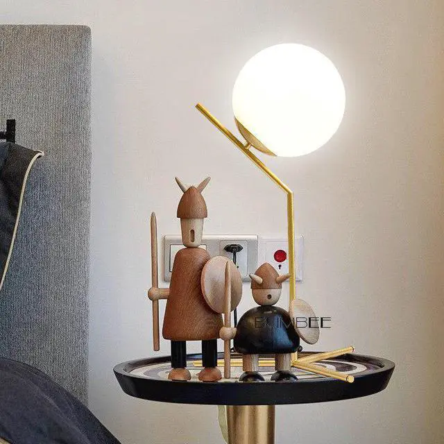 Alt view image 3 of 5 - Glass Round Ball Decorative Table Lamp Bedroom Bedside Lamp Desk Lights Modern Minimalist Library Hotel Room Lamp