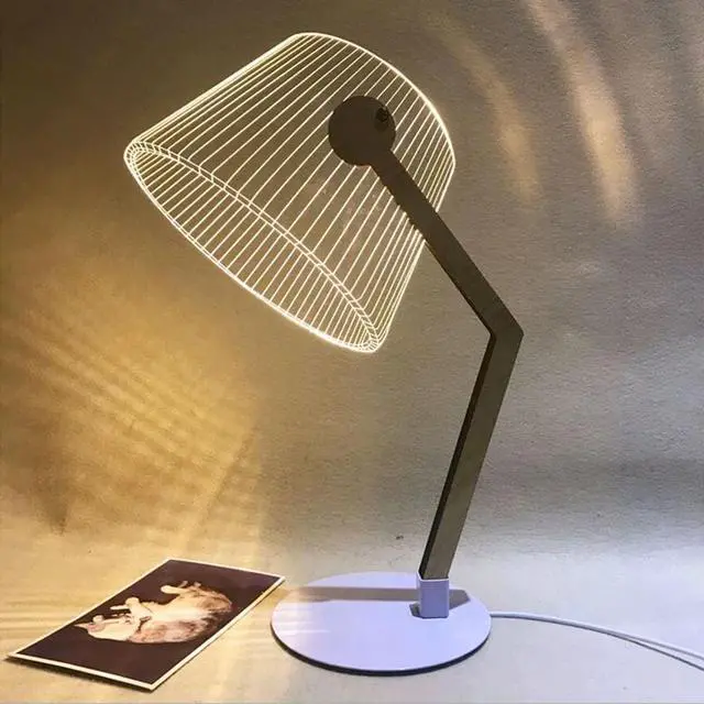 Alt view image 3 of 5 - 3D Effect Stereo Vision LED Desk Lamp Wood Bracket Acrylic Lampshade LED Lamp Living Room Bedroom Reading Lamp with USB Plug