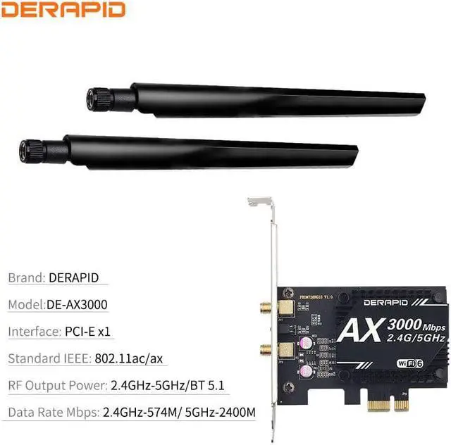 Alt view image 3 of 5 - 3000Mbps WiFi 6  AX200 Bluetooth 5.1 Dual Band 2.4G/5GHz WiFi Card 802.11AX/AC PCI Express Wireless Network Card Adapter PC