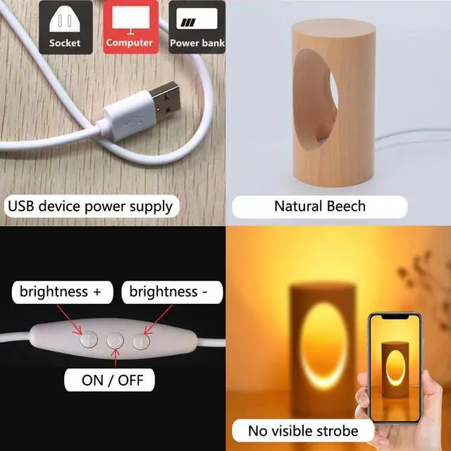 Alt view image 5 of 5 - LED Wood Desk Lamp, Bedroom Bedside Night Light, Dimmable Led Lighting, Creative Home Decor Table lamp, Unique House w