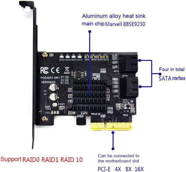 Alt view image 3 of 5 - Transfer SATA 3.0 Expansion Card 4 Port 6G To PCI-E Support For RAID IPFS Drive Adapter Hard Disk 88SE9230 For RAID Card
