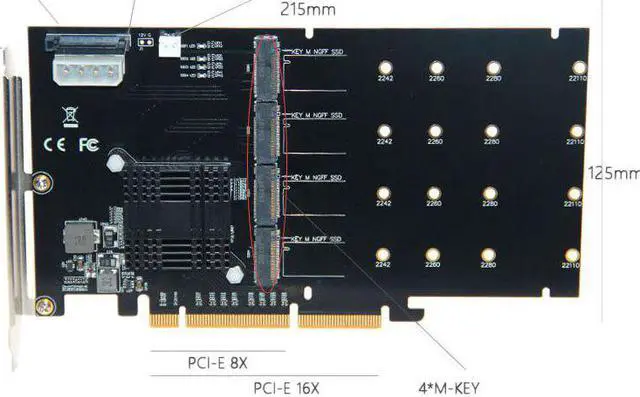 Alt view image 4 of 5 - on Cards Adapter M.2 Raid Controller/Ssd/Card Pci-E/Pcie M.2 Ssd Cooling Heatsink Pcie X16 for M.2 2280 Nvme Ssd +Fan