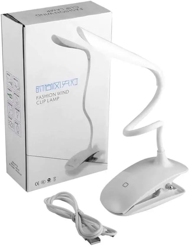 Alt view image 5 of 5 - Bended White LED Desk Lamps with Clamp Clip ABS Rechargeable USB Energy Saving Touch Switch Table Lamps