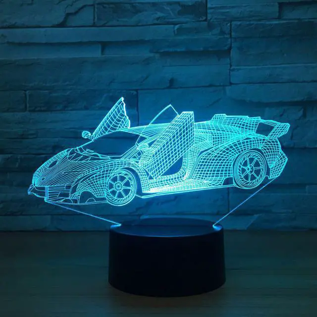 Main image of Cool Super Car Acrylic 3D Lamp 7 Color Change Small Night Light Baby Color lights LED USB Desk lamp Atmosphere Night Decor lamp