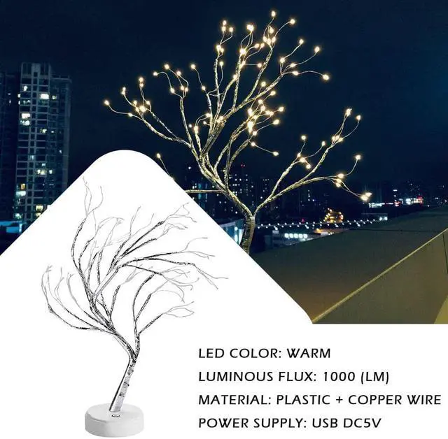 Alt view image 5 of 5 - Bedroom Table Lamp Night Lights USB Christmas Tree Lamp Copper Wire Gypsophila Tree Desk Light for Xmas Bed Room Decoration