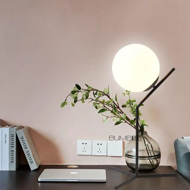 Alt view image 5 of 5 - Glass Round Ball Decorative Table Lamp Bedroom Bedside Lamp Desk Lights Modern Minimalist Library Hotel Room Lamp