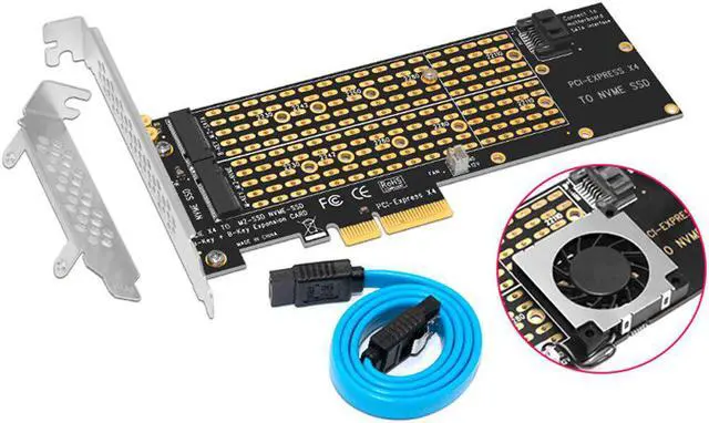 Alt view image 3 of 4 - M.2 NVMe Adapter SSD to PCIe Card Key M + Key B with Fan SATA Cable PCIE to M2 Adapter Supports 2230 2242 2260 2280 22110
