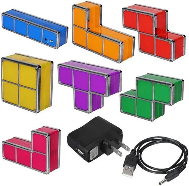 Alt view image 5 of 5 - Upgrade DIY Tetris Puzzle Retro Game Colorful Brick Toy Stackable LED Desk Lamp Constructible Block Night Light