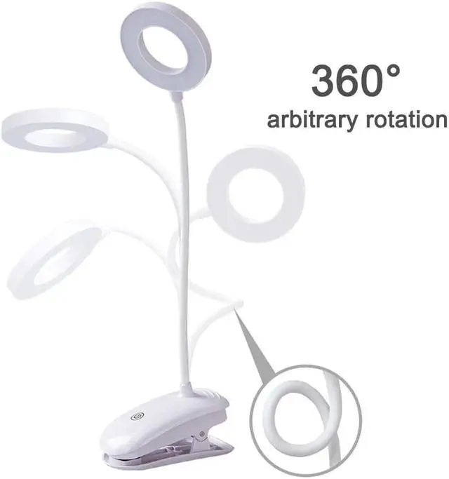 Alt view image 3 of 5 - LED Desk Lamp Touch Clip Study 3Modes Clip Lamp 7000K Eye Protection USB Light Dimmer Rechargeable Stepless Dimmable