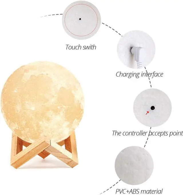 Alt view image 4 of 5 - 3D Print Moon Lamp LED Luminaria Table Lamp Touch Switch USB Led Moon Light Bedroom Decor Desk Light Christmas Gift