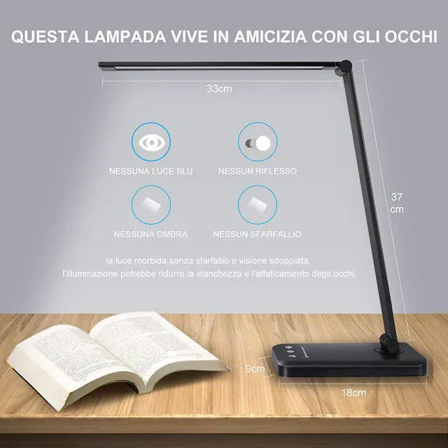 Alt view image 2 of 5 - 1pcs Stepless Dimmable Desk Reading Light Foldable Rotatable Touch Switch LED Table Lamp USB Charging Port Eye-protect Desk Lamp