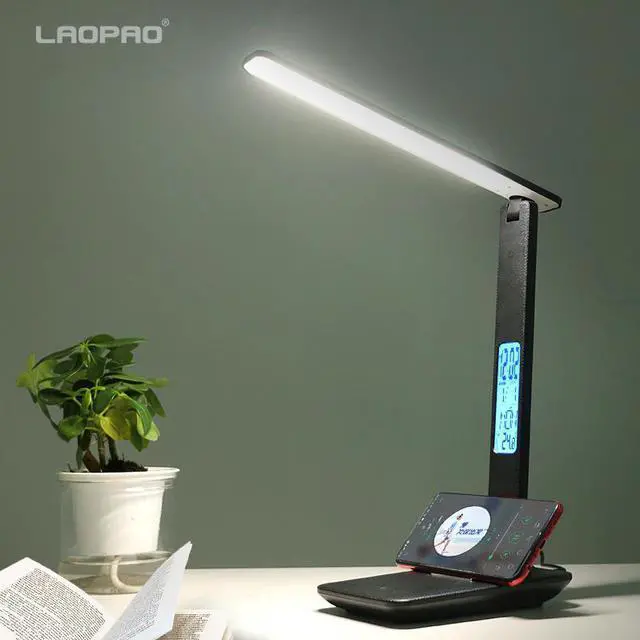 Main image of Modern Business Led Office Desk Lamp Touch Dimmable Foldable With Calendar Temperature Alarm Clock table Reading Light