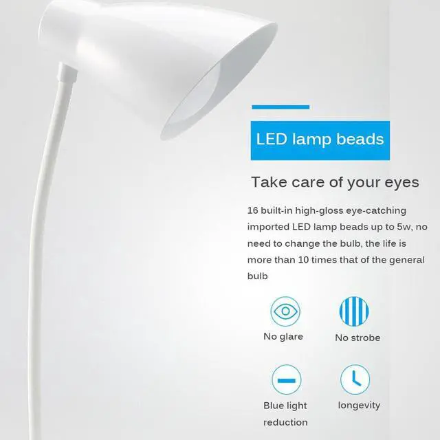 Alt view image 5 of 5 - Control LED Desk Study Bedroom Lamp Table Lamp Flexible Adjustable Brightness 3 Levels USB Rechargeable Book Light