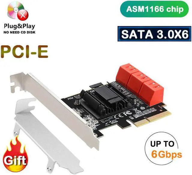 Main image of 6 Port pci express sata 3 6G ASM1166 chip Fast heat dissipation X4/X8/X16  pcie sata 3.0 expansion Adapters/Expansion/Converters