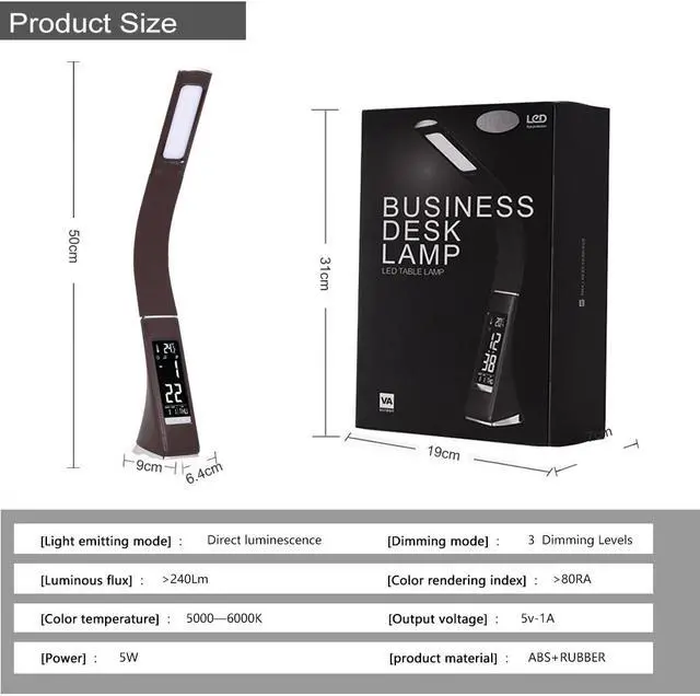 Alt view image 5 of 5 - Business LED Desk Lamp 3 Mode Lights Leather Texture Folding Reading Table Lamp With Alarm Clock Calendar LCD Display