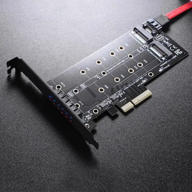 Alt view image 3 of 5 - 4X to NGFF SSD Solid State Disk Adapter Card B-key+M-key M.2 NGFF+NVME Dual Interface PCIE Adapter Card with Back plate